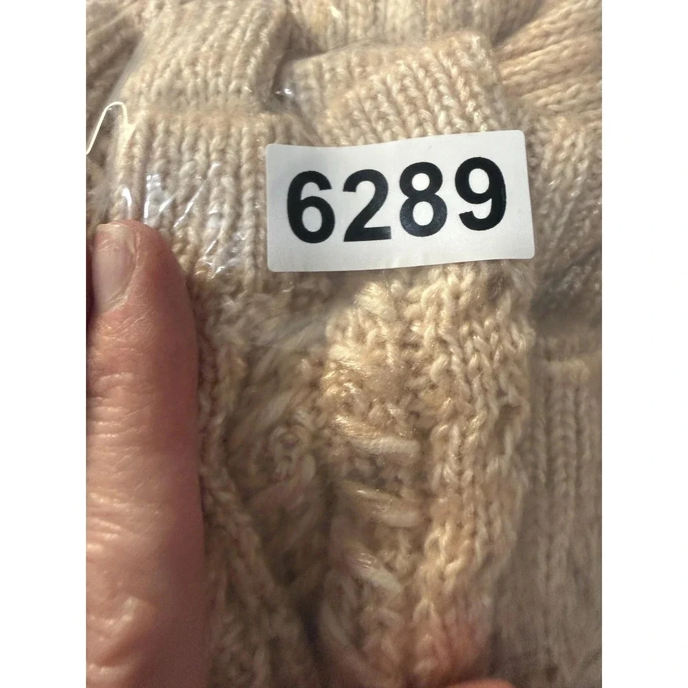 White House Black Market‎ Sweater Womens Medium Beige Cowl Neck Open Knit Bow